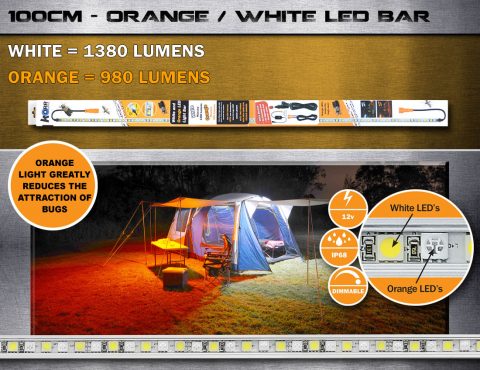 Orange / white dual led awning kit - 200cm