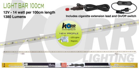 Led light bar - 100cm white with cigarette lead & on/off switch