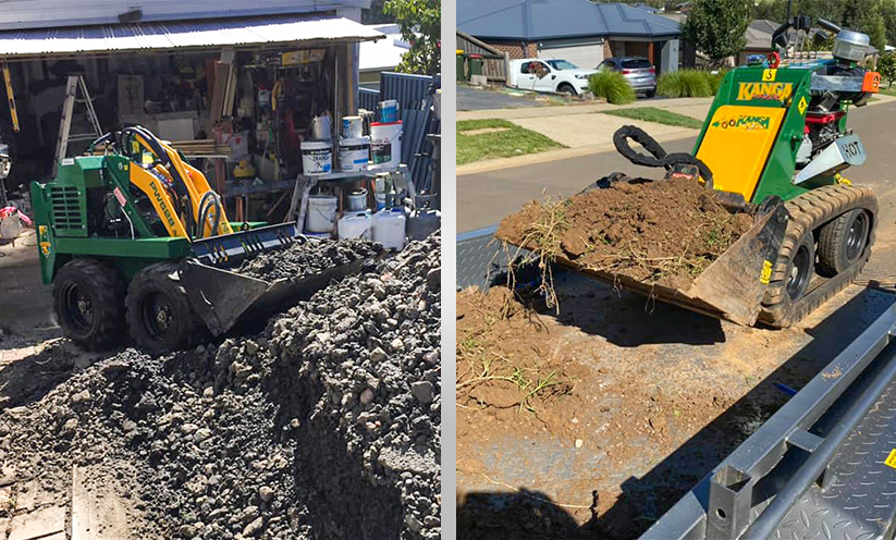 Kanga 6 series and kanga 2 series mini loader loading with a bucket